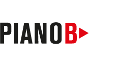 a black and red logo with the words piano b